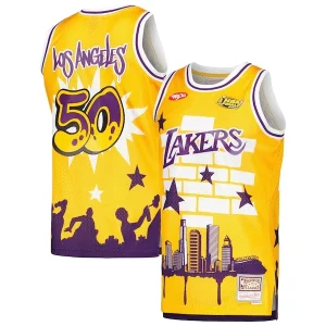 Robusto Los Angeles Lakers x Tats Cru Hardwood Classics Fashion Jersey Gold per gli appassionati