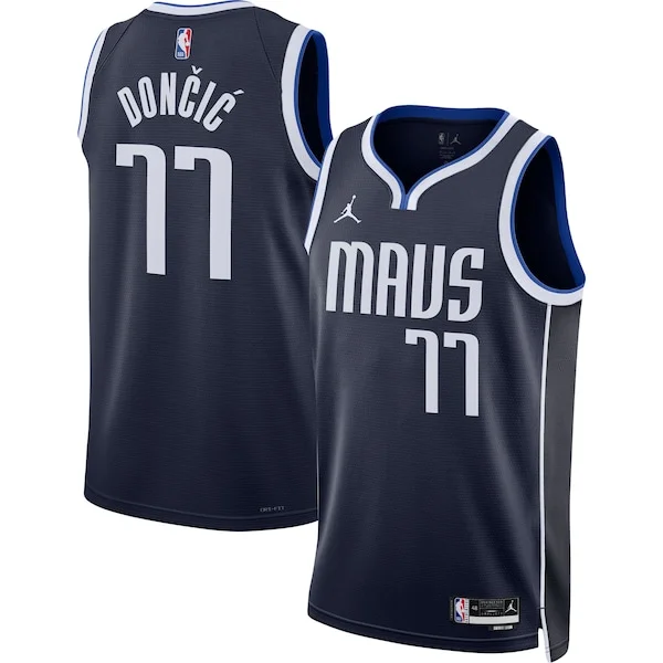 Sofisticato Carino Raffinato Luka Dončić Dallas Mavericks Jordan Brand Unisex Swingman Jersey Statement Edition Navy per gli appassionati