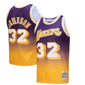 Versatile Magic Johnson Los Angeles Lakers 1984/85 Hardwood Classics Fadeaway Swingman Player Jersey Gold/Purple per gli appassionati