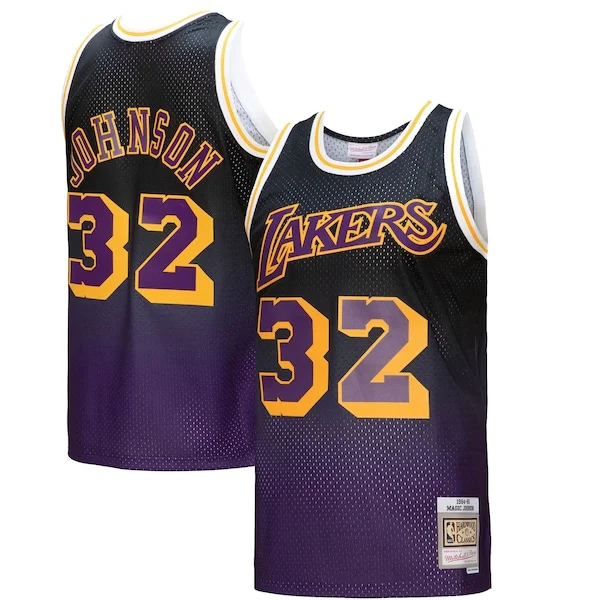 Versatile Magic Johnson Los Angeles Lakers 1984/85 Hardwood Classics Fadeaway Swingman Player Jersey Purple/Black/Gold per gli appassionati