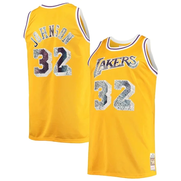 Elegante Gorgeous Raffinato Magic Johnson Los Angeles Lakers Big & Tall 1984/85 NBA 75th Anniversary Diamond Swingman Jersey Gold per gli appassionati