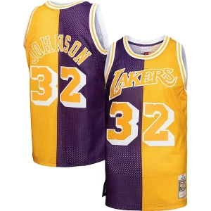 Carino Trendy Magic Johnson Los Angeles Lakers Big & Tall Hardwood Classics 1984/85 Split Swingman Jersey Purple/Gold per gli appassionati