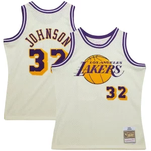 Attraente Magic Johnson Los Angeles Lakers Chainstitch Swingman Jersey Cream per gli appassionati