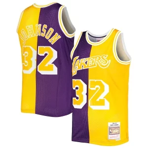 Attraente Magic Johnson Los Angeles Lakers Hardwood Classics 1984/85 Split Swingman Jersey Purple/Gold per gli appassionati