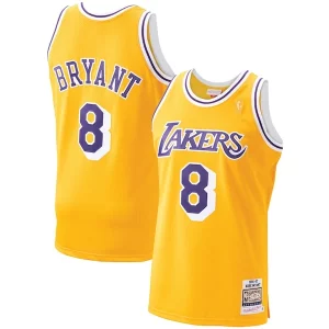Comodo Duraturo Men's Los Angeles Lakers Kobe Bryant Gold 1996 97 Hardwood Classics Authentic Player Jersey per gli appassionati