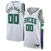 Accattivante Trendy Fantastico Milwaukee Bucks Nike 2021/22 Swingman Custom Jersey City Edition White per gli appassionati