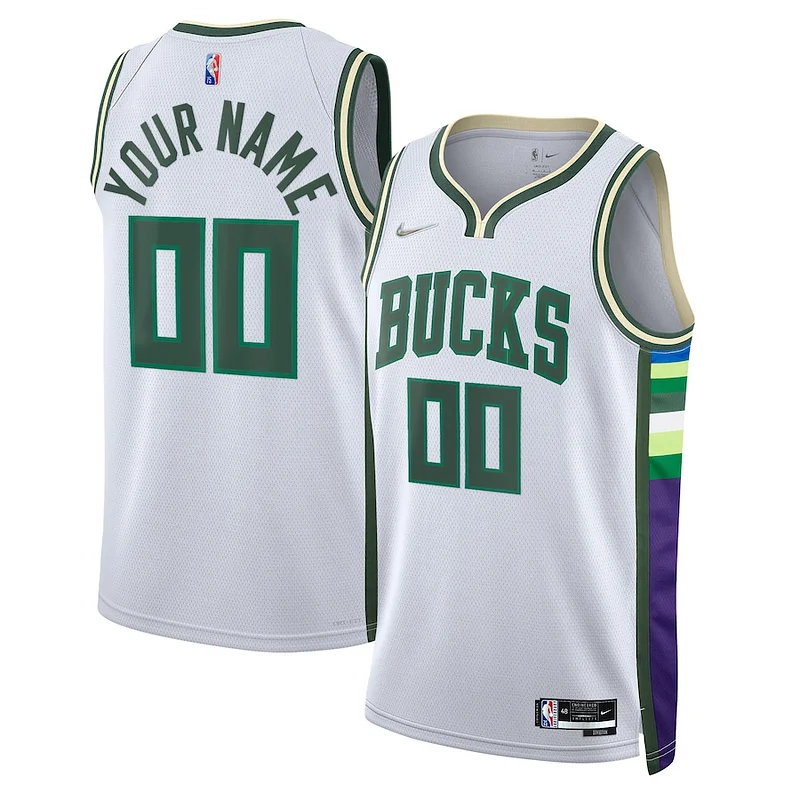 Accattivante Trendy Fantastico Milwaukee Bucks Nike 2021/22 Swingman Custom Jersey City Edition White per gli appassionati