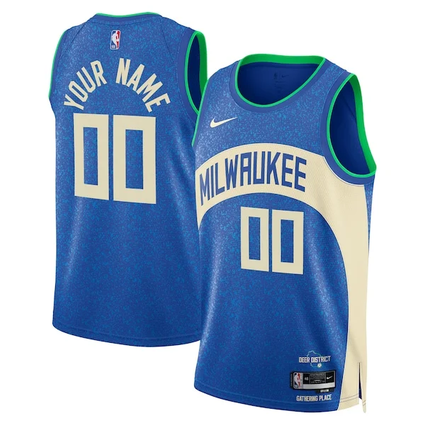 Attraente Cool Milwaukee Bucks Nike Unisex 2023/24 Custom Swingman Jersey Royal City Edition per gli appassionati