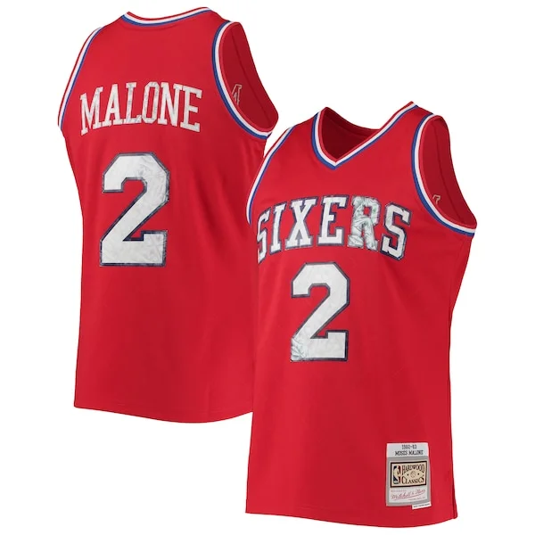Raffinato Duraturo Moses Malone Philadelphia 76ers 1982/83 Hardwood Classics NBA 75th Anniversary Diamond Swingman Jersey Red per gli appassionati