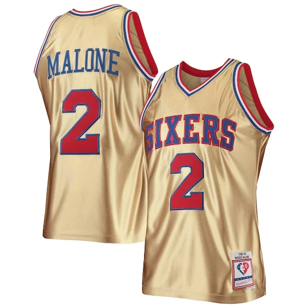 Magnifico Carino Lussuoso Moses Malone Philadelphia 76ers 75th Anniversary 1982/83 Hardwood Classics Swingman Jersey Gold per gli appassionati