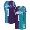 Duraturo Muggsy Bogues Charlotte Hornets Hardwood Classics 1992/93 Split Swingman Jersey Teal/Purple per gli appassionati