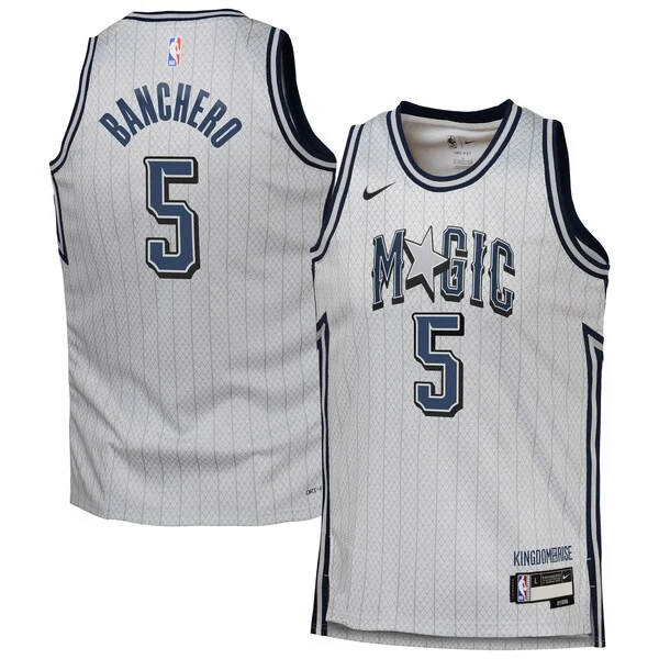 Versatile Comodo Paolo Banchero Orlando Magic Nike Youth 2024/25 Swingman Player Jersey City Edition Silver per gli appassionati