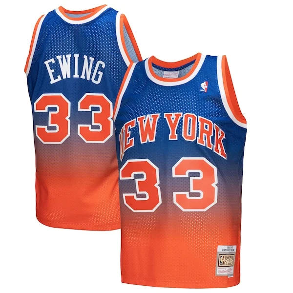 Comodo Patrick Ewing New York Knicks 1991/92 Hardwood Classics Fadeaway Swingman Player Jersey Orange/Royal per gli appassionati