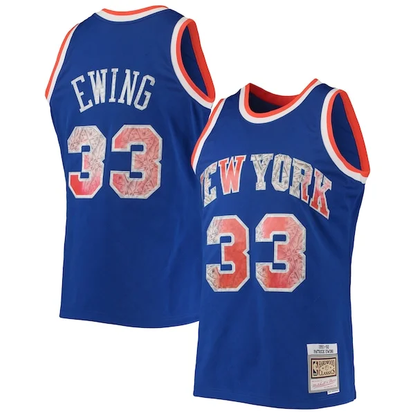 Moderno Accattivante Magnifico Patrick Ewing New York Knicks 1991/92 Hardwood Classics NBA 75th Anniversary Diamond Swingman Jersey Blue per gli appassionati
