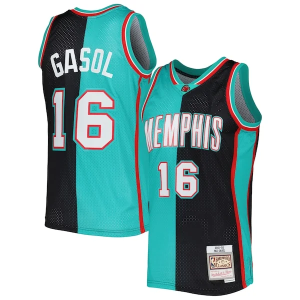 Cool Raffinato Pau Gasol Memphis Grizzlies Hardwood Classics 2001/02 Split Swingman Jersey Black/Turquoise per gli appassionati