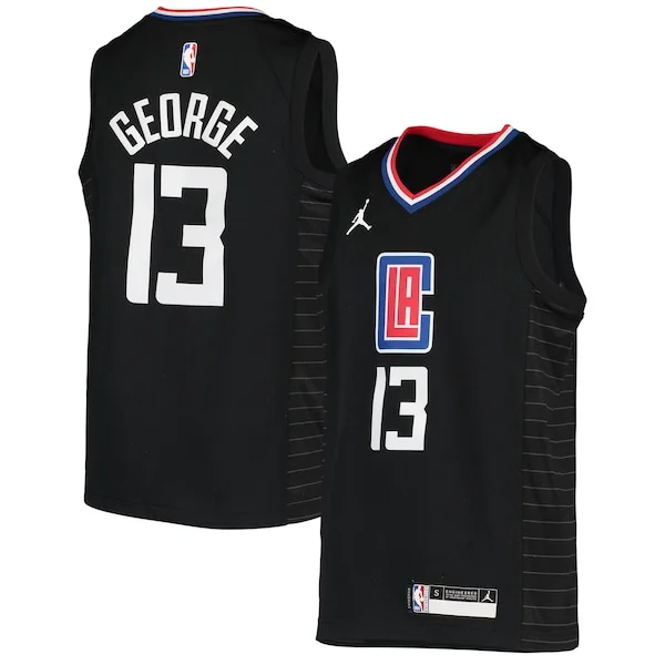 Lussuoso Paul George LA Clippers Jordan Brand Youth 2020/21 Swingman Player Jersey Black Statement Edition per gli appassionati