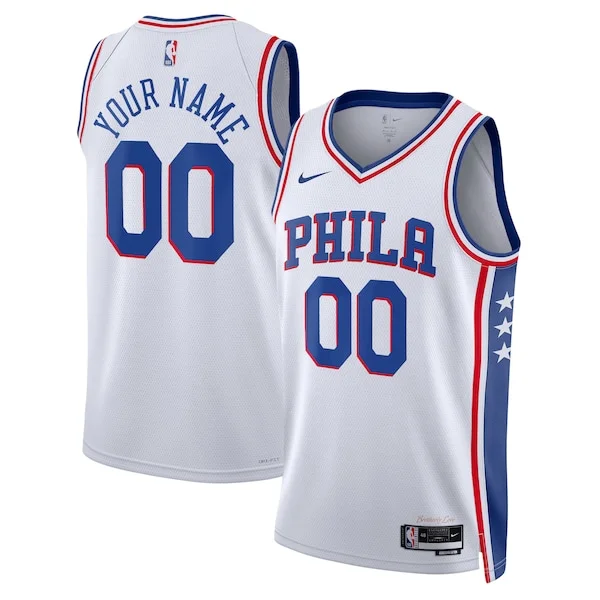 Trendy Philadelphia 76ers Nike Unisex 2022/23 Swingman Custom Jersey White Association Edition per gli appassionati
