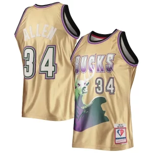 Carino Ray Allen Milwaukee Bucks 75th Anniversary 1996/97 Hardwood Classics Swingman Jersey Gold per gli appassionati