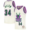 Accattivante Ray Allen Milwaukee Bucks Chainstitch Swingman Jersey Cream per gli appassionati