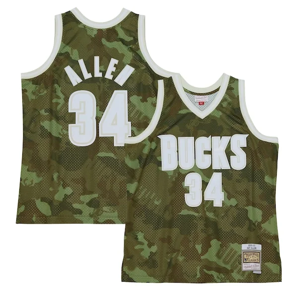 Accattivante Ray Allen Milwaukee Bucks Hardwood Classics 2000/01 Ghost Green Swingman Jersey Camo per gli appassionati