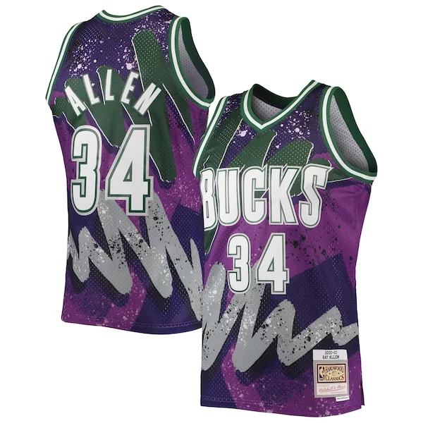 Sofisticato Pratico Ray Allen Milwaukee Bucks Hardwood Classics 2000/01 Hyper Hoops Swingman Jersey Purple per gli appassionati