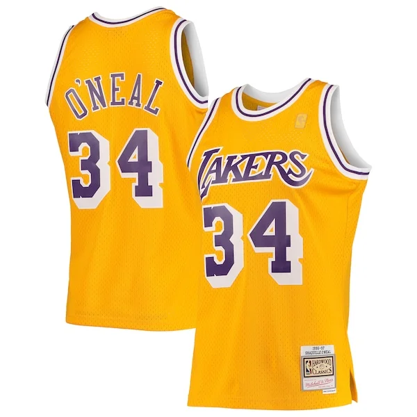 Attraente Comodo Magnifico Shaquille O'Neal Los Angeles Lakers 1996/97 Hardwood Classics Swingman Jersey Gold/Purple/Royal per gli appassionati