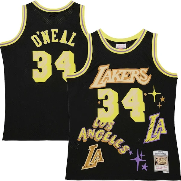 Fascinante Magnifico Pratico Shaquille O'Neal Los Angeles Lakers 1996/97 Swingman Sidewalk Sketch Jersey Black per gli appassionati