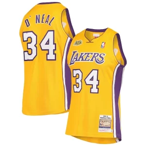 Bellissimo Shaquille O'Neal Los Angeles Lakers 2000 NBA Finals Hardwood Classics Authentic Jersey Gold per gli appassionati