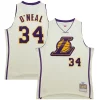 Duraturo Carino Shaquille O'Neal Los Angeles Lakers Chainstitch Swingman Jersey Cream per gli appassionati