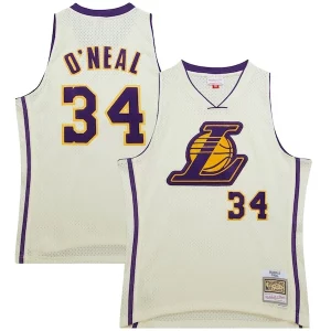 Duraturo Carino Shaquille O'Neal Los Angeles Lakers Chainstitch Swingman Jersey Cream per gli appassionati