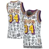 Fantastico Shaquille O'Neal Los Angeles Lakers Women's 1996 Doodle Swingman Jersey White per gli appassionati