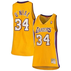 Bellissimo Shaquille O'Neal Los Angeles Lakers Women's 1999/00 Hardwood Classics Swingman Jersey Gold per gli appassionati