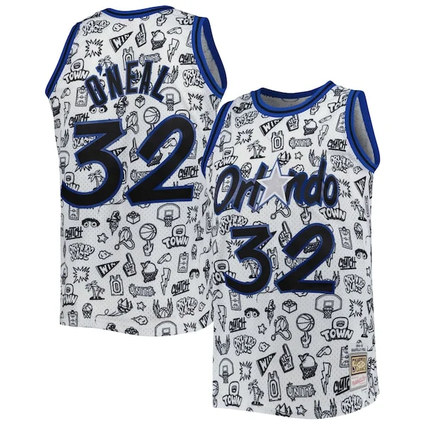 Fantastico Shaquille O'Neal Orlando Magic 1994/95 Hardwood Classics Doodle Swingman Jersey White per gli appassionati