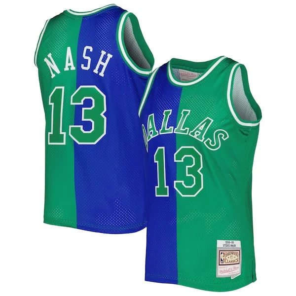 Trendy Steve Nash Dallas Mavericks Hardwood Classics 1998/99 Split Swingman Jersey Blue/Green per gli appassionati