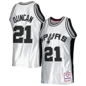 Cool Tim Duncan San Antonio Spurs 1998/99 Hardwood Classics 75th Anniversary Swingman Jersey Platinum per gli appassionati