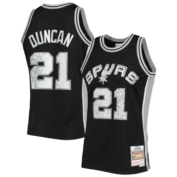 Versatile Attraente Tim Duncan San Antonio Spurs 1998/99 Hardwood Classics NBA 75th Anniversary Diamond Swingman Jersey Black per gli appassionati