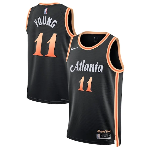 Eccezionale Comodo Trae Young Atlanta Hawks Nike Unisex 2022/23 Swingman Jersey City Edition Black per gli appassionati