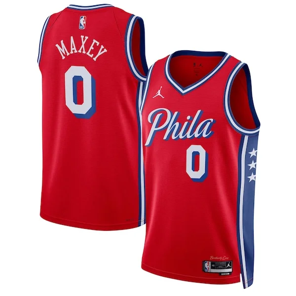 Raffinato Lussuoso Tyrese Maxey Philadelphia 76ers Jordan Brand Unisex Swingman Jersey Statement Edition Red per gli appassionati
