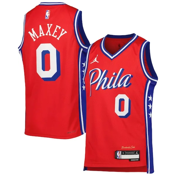 Attraente Raffinato Tyrese Maxey Philadelphia 76ers Jordan Brand Youth Swingman Jersey Statement Edition Red per gli appassionati