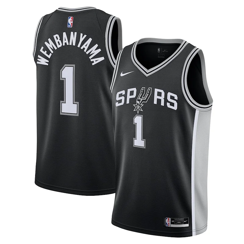 Fascinante Robusto Comodo Victor Wembanyama San Antonio Spurs Nike Youth 2023 NBA Draft First Round Pick Swingman Jersey Icon Edition Black per gli appassionati