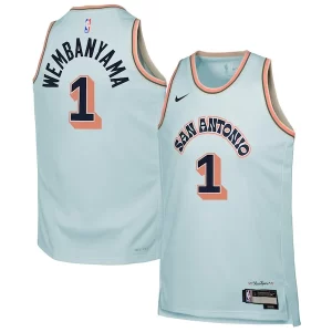 Duraturo Victor Wembanyama San Antonio Spurs Nike Youth 2024/25 Swingman Player Jersey City Edition Light Blue per gli appassionati