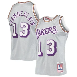 Robusto Duraturo Wilt Chamberlain Los Angeles Lakers 75th Anniversary 1971/72 Hardwood Classics Swingman Jersey Silver per gli appassionati