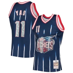 Gorgeous Yao Ming Houston Rockets 2002/03 Hardwood Classics NBA 75th Anniversary Diamond Swingman Jersey Navy per gli appassionati